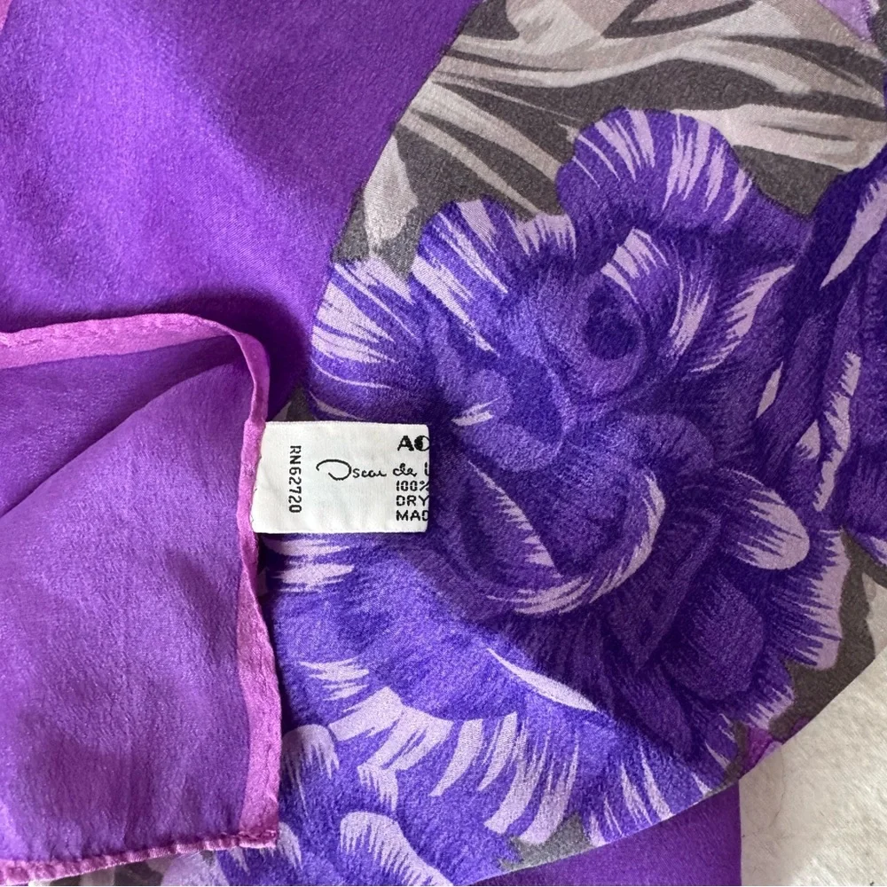 Vintage Oscar de la Renta Purple and Green Floral Scarf - Picture 4 of 5